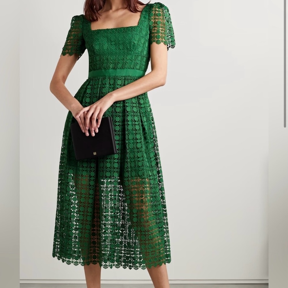 Self-Portrait MIDI Green Lace Petal Dress